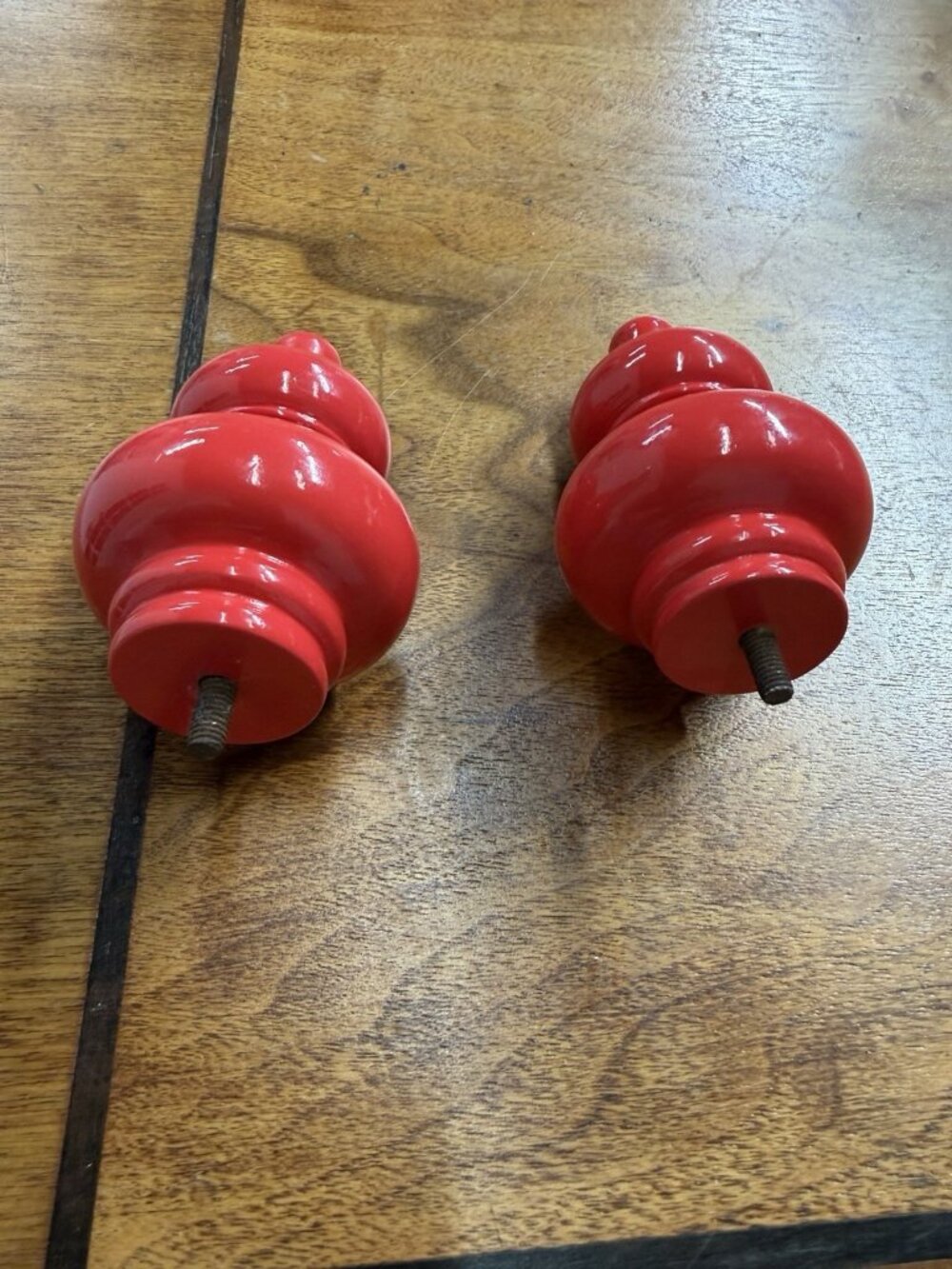Vtg 2000s Pottery Barn Drapery Rod Finials Set of 2 Glossy Red Modern Colorful - Picture 3 of 5